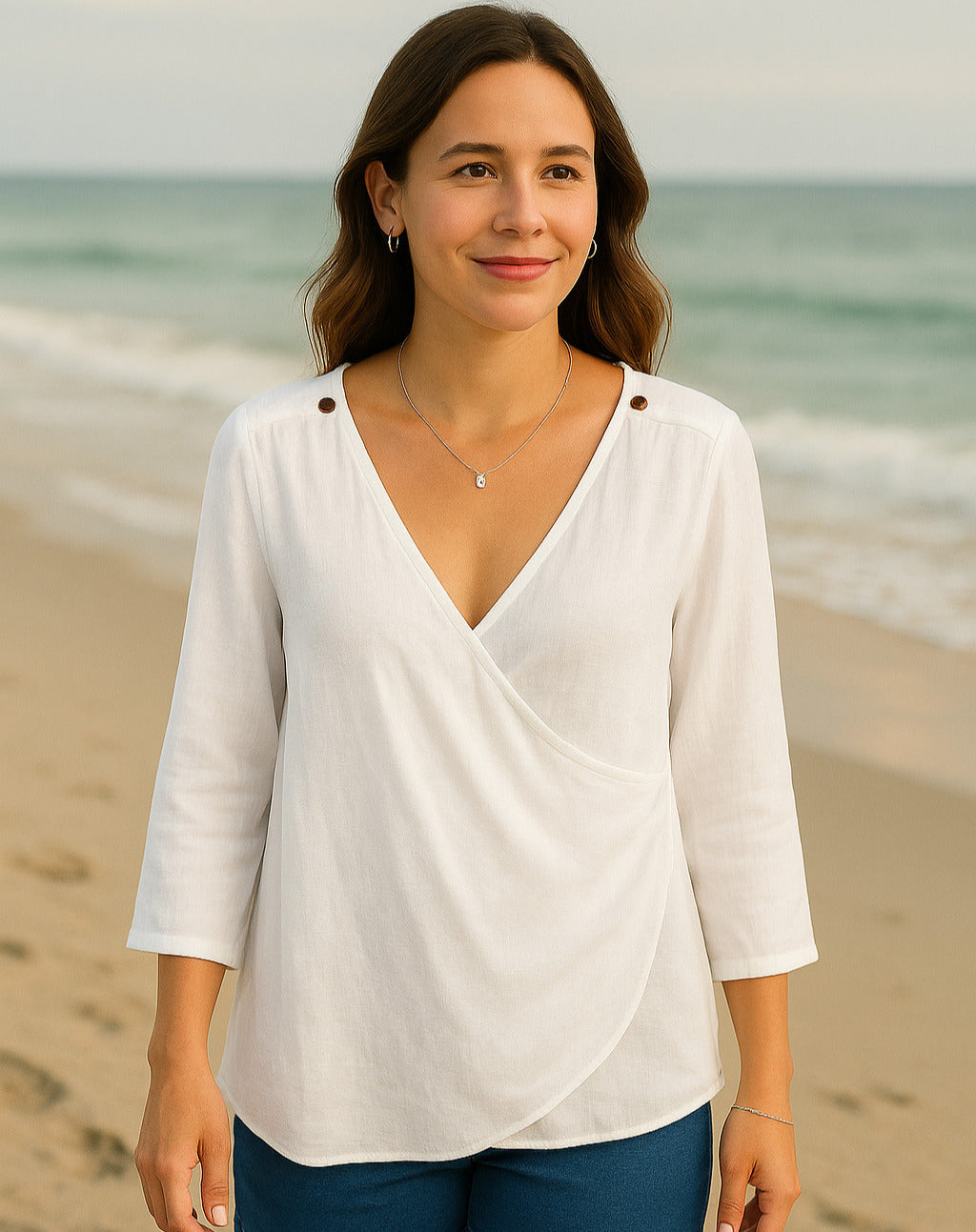 Bamboo  Wrap interchangeable Crossover Blouse with 3/4 Sleeves
