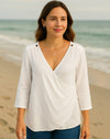 Bamboo  Wrap interchangeable Crossover Blouse with 3/4 Sleeves